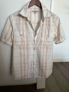Burberry Short-Sleeve Button-Down Shirt in Cream and Tan Check